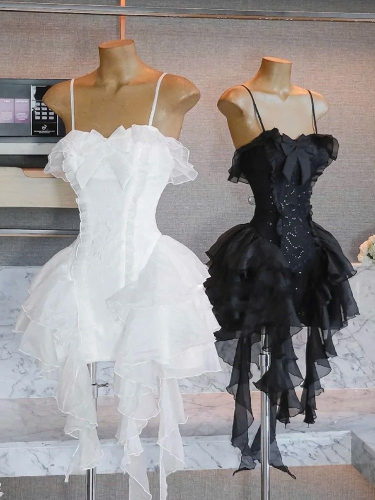 Simple A line Spaghetti Straps Ruffles Black Short Homecoming Dress Summer Hoco Dresses Cocktail Dress DP1774