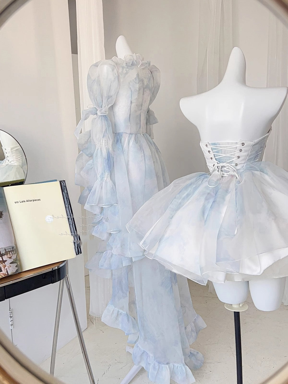 Cute Ball Gown Short Light Sky Blue Homecoming Dress Summer Hoco Dresses Cocktail Dress For Senior Teens DP1783