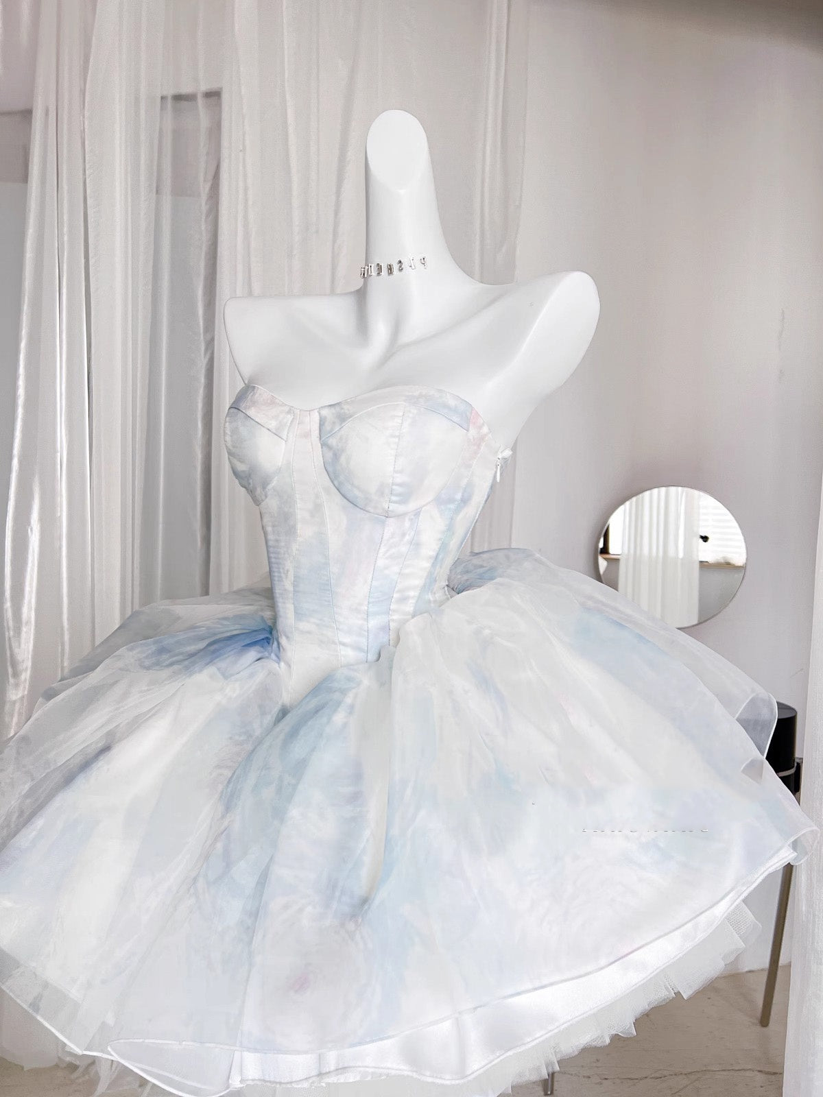 Cute Ball Gown Short Light Sky Blue Homecoming Dress Summer Hoco Dresses Cocktail Dress For Senior Teens DP1783