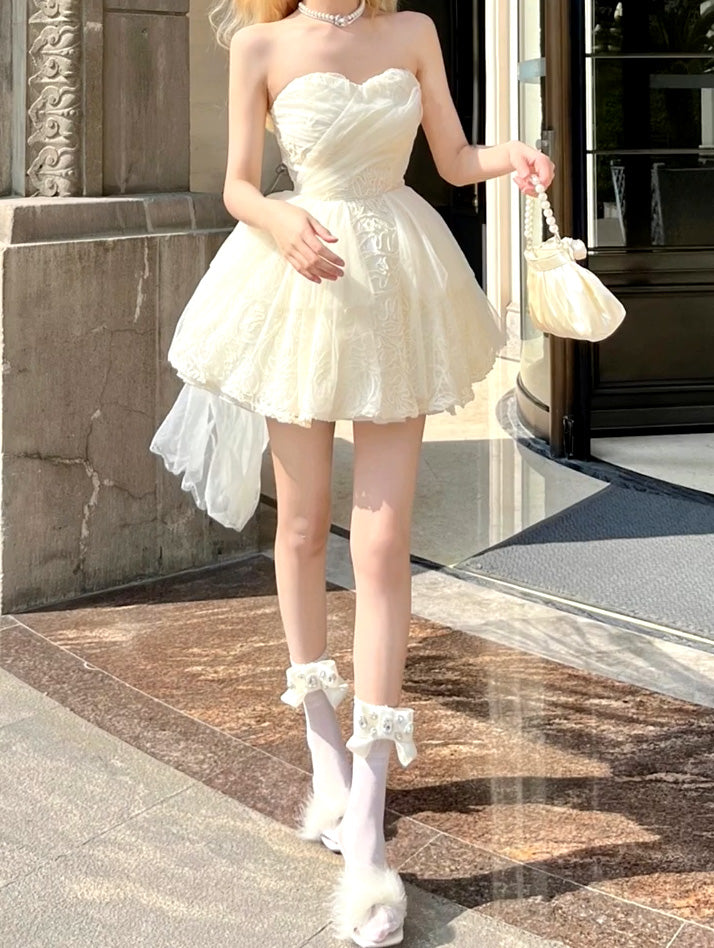 Cute Ball Gown Sweetheart Short Beige Homecoming Dress Summer Hoco Dresses Cocktail Dress For Senior Teens DP1786