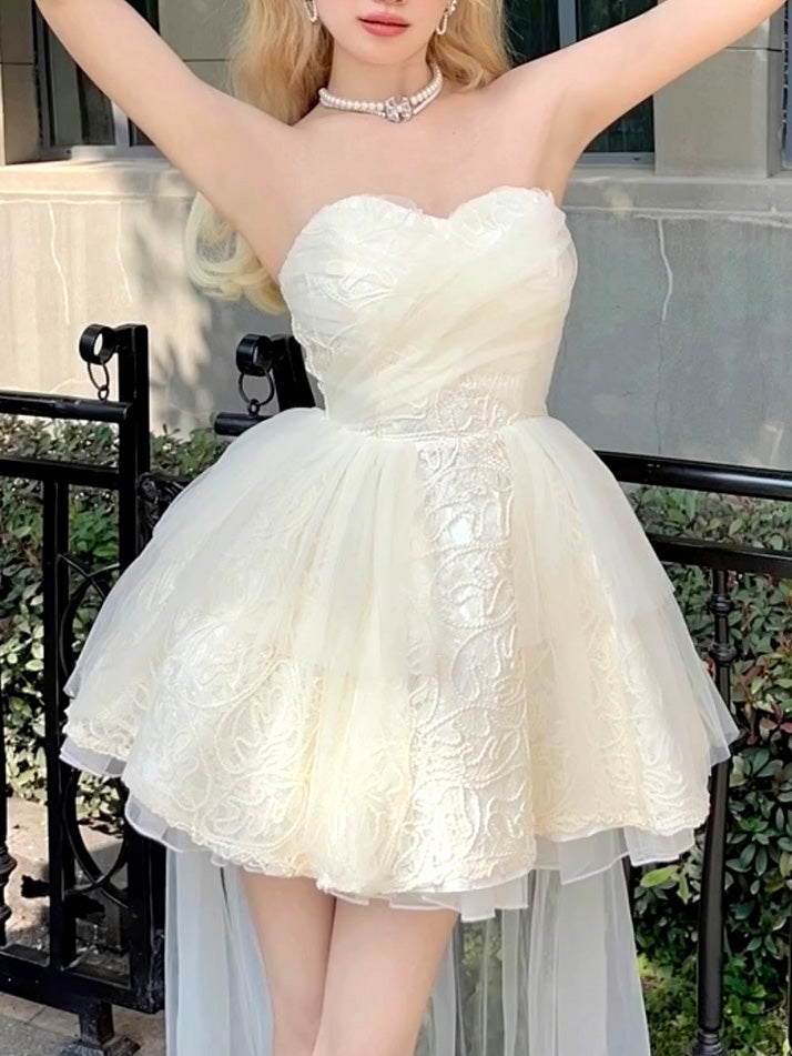 Cute Ball Gown Sweetheart Short Beige Homecoming Dress Summer Hoco Dresses Cocktail Dress For Senior Teens DP1786