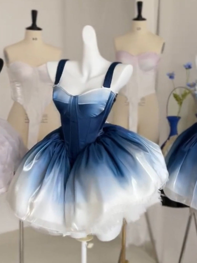 Pretty Ball Gown Short Ombre Blue Homecoming Dress Summer Hoco Dresses Cocktail Dress For Senior Teens DP1787