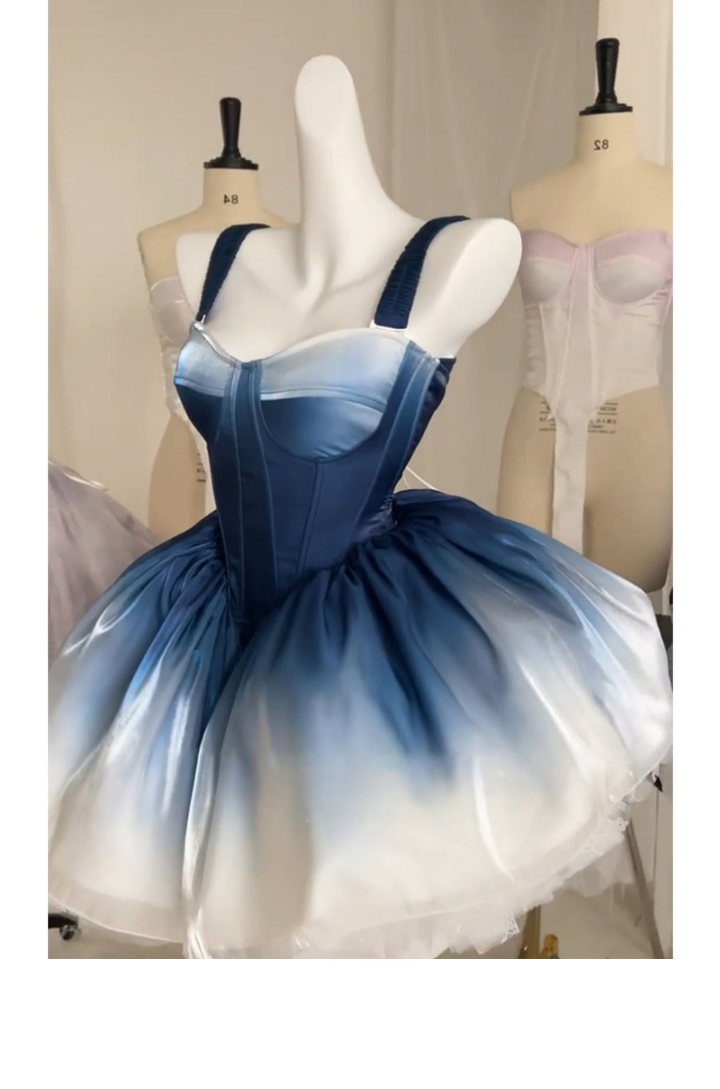 Pretty Ball Gown Short Ombre Blue Homecoming Dress Summer Hoco Dresses Cocktail Dress For Senior Teens DP1787