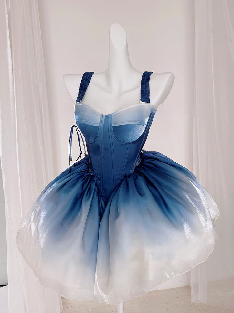 Pretty Ball Gown Short Ombre Blue Homecoming Dress Summer Hoco Dresses Cocktail Dress For Senior Teens DP1787