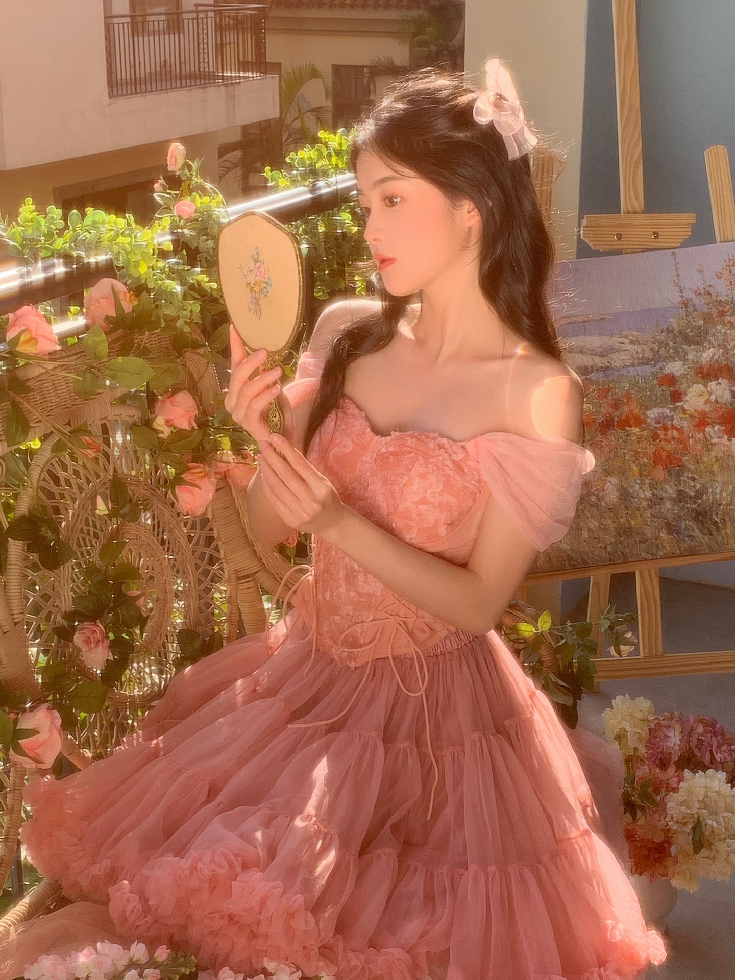 Robe de bal courte en dentelle rose, épaules dénudées, jolie robe de soirée d'été rose Hoco, robe de cocktail pour adolescentes DP1788