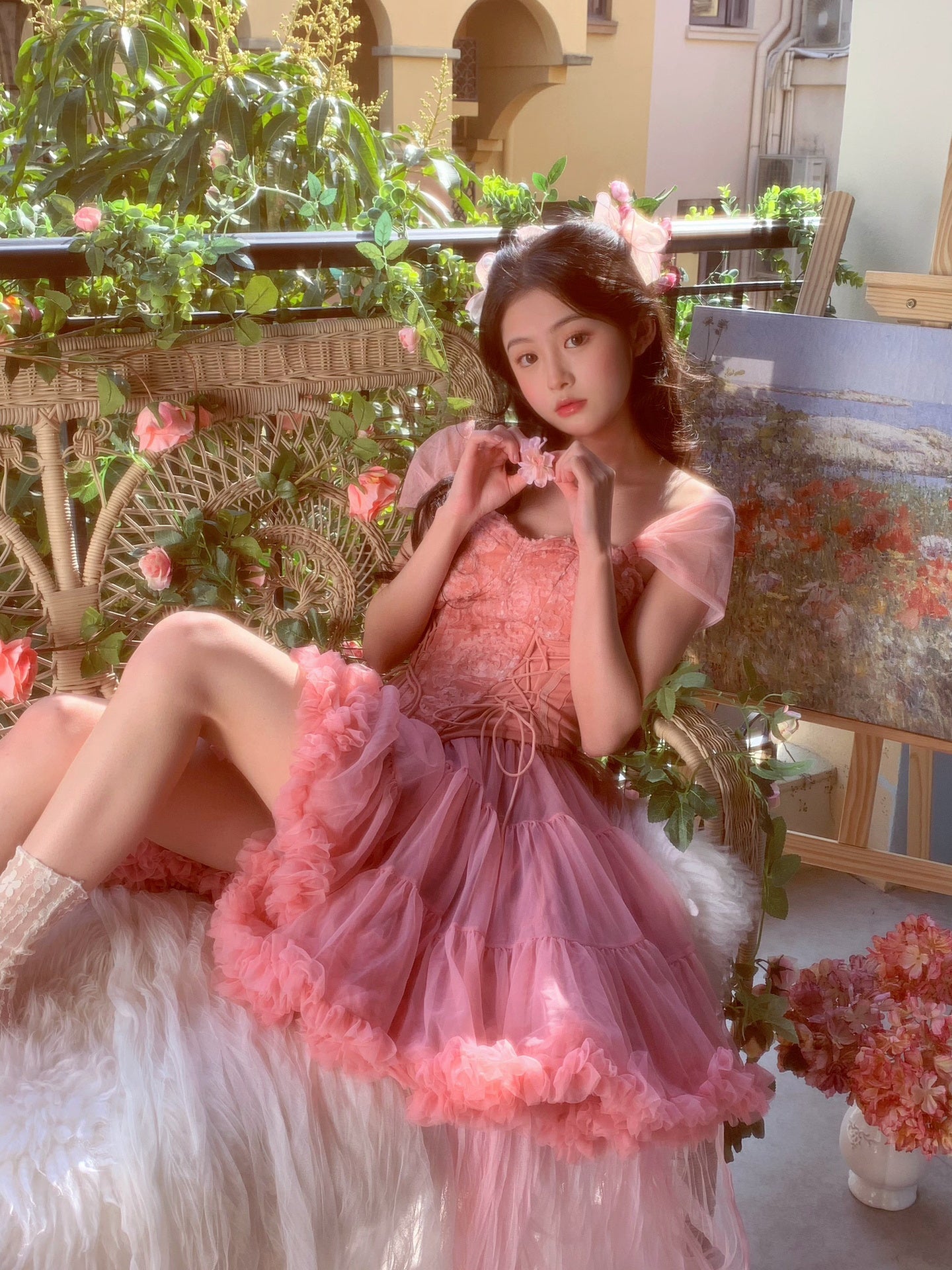 Robe de bal courte en dentelle rose, épaules dénudées, jolie robe de soirée d'été rose Hoco, robe de cocktail pour adolescentes DP1788