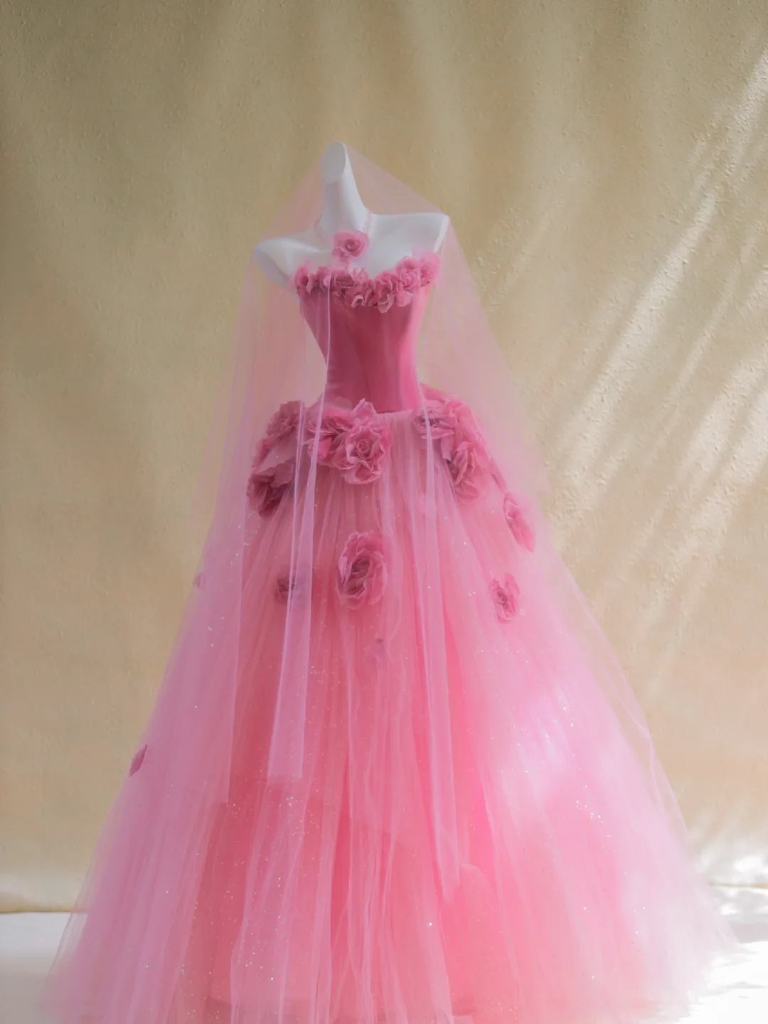 Gorgeous Ball Gown Sweetheart Hot Pink Floral Tulle Long Prom Dress Party Dress Graduation Dresses DP1999