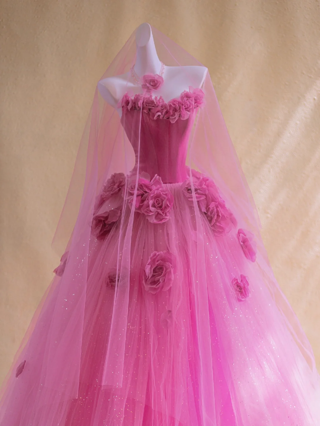Gorgeous Ball Gown Sweetheart Hot Pink Floral Tulle Long Prom Dress Party Dress Graduation Dresses DP1999