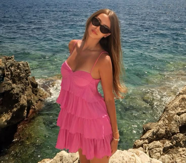Simple A line Spaghetti Straps Pink Chiffon Homecoming Dress Summer Hoco Dresses Cocktail Dress DP1907