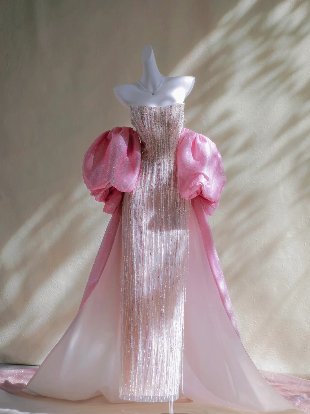 Pretty Mermaid Strapless Sequin Beads Champagne Long Prom Dress Party Dress Graduation Dresses With Cape DP2003