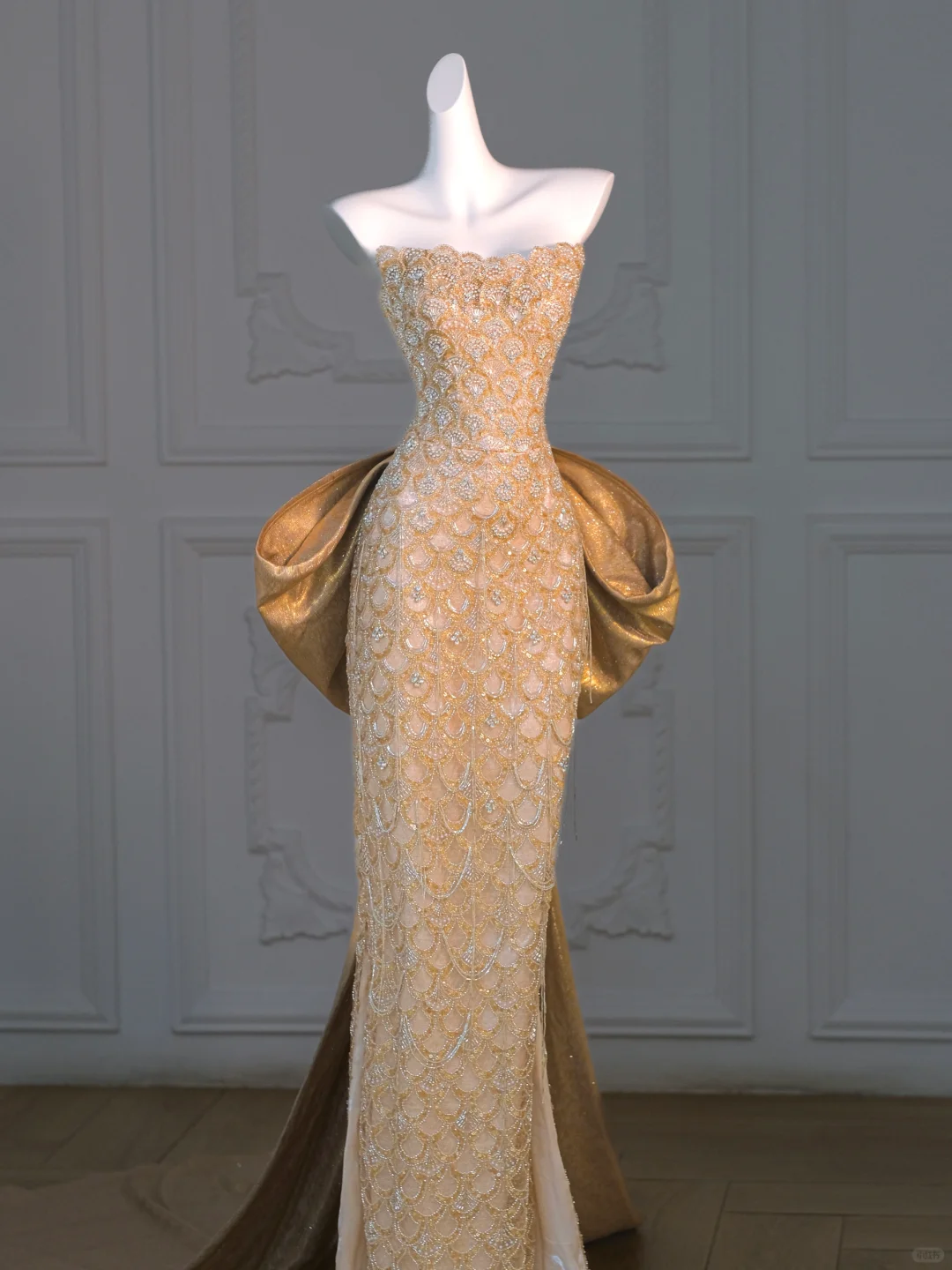 Gorgeous Mermaid Sweetheart Gold Sequin Long Prom Dress Party Dress Graduation Dresses With Bow-knot DP1985
