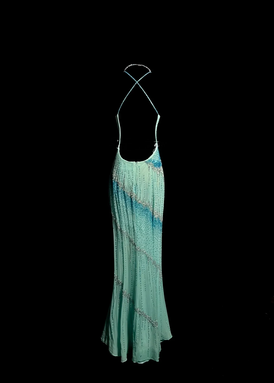 Vintage Mermaid Spaghetti Straps Backless Beads Long Evening Party Gowns Evening Formal Dresses Prom Dress DP2033