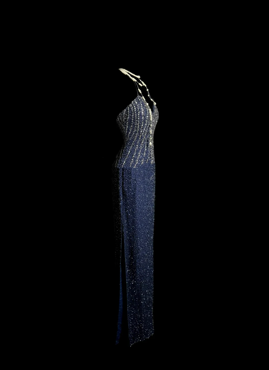 Hübsches Meerjungfrau-Neckholder-Kleid mit Pailletten, rückenfrei, marineblau, langes Abendkleid, formelle Sommerkleider für Hochzeitsgäste, Outfits für Hochzeitsgäste, DP2068