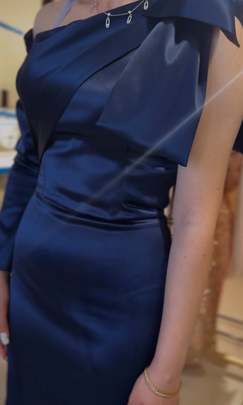 Pretty Mermaid One Shoulder Navy Blue Satin Party Dresses Formal Summer Wedding Guest Dresses Wedding Guest Outfits DP2128