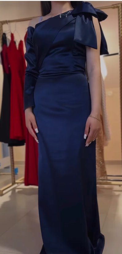 Pretty Mermaid One Shoulder Navy Blue Satin Party Dresses Formal Summer Wedding Guest Dresses Wedding Guest Outfits DP2128