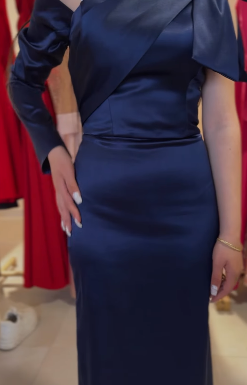 Pretty Mermaid One Shoulder Navy Blue Satin Party Dresses Formal Summer Wedding Guest Dresses Wedding Guest Outfits DP2128
