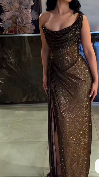 Wunderschöne Meerjungfrau One-Shoulder-Party-Ballkleider in Schwarz mit Pailletten, formelle Sommerkleider für Hochzeitsgäste, Outfits für Hochzeitsgäste, DP2157