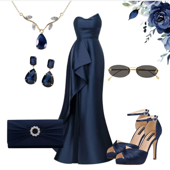 Robe de bal élégante en satin bleu marine, style sirène, décolleté en cœur, tenue d'invitée de mariage d'été, DP2246