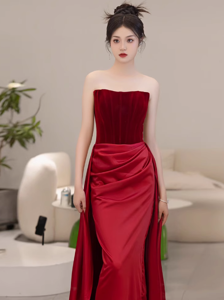 Gorgeous Sheath Strapless Satin Prom Dresses Formal Summer Wedding Guest Dresses Wedding Guest Outfits With Scarf DP2251
