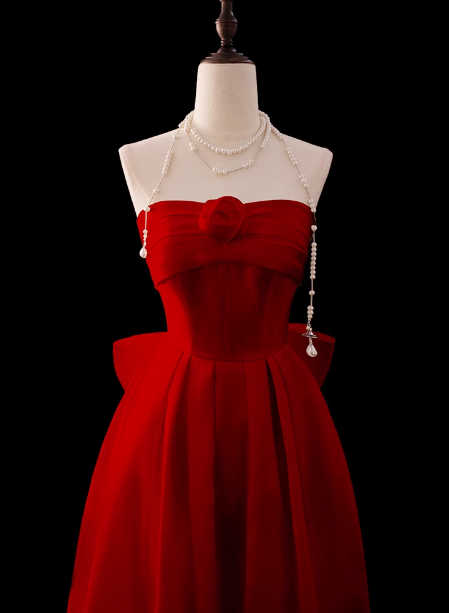 Gorgeous Ball Gown Strapless Red Prom Dresses Formal Summer Wedding Guest Dresses Wedding Guest Outfits With Scarf DP2254