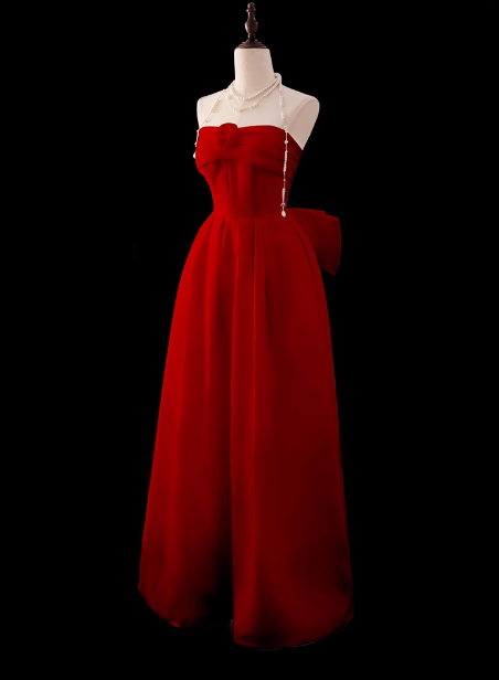 Gorgeous Ball Gown Strapless Red Prom Dresses Formal Summer Wedding Guest Dresses Wedding Guest Outfits With Scarf DP2254