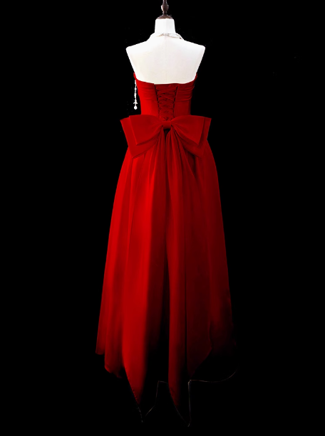 Gorgeous Ball Gown Strapless Red Prom Dresses Formal Summer Wedding Guest Dresses Wedding Guest Outfits With Scarf DP2254