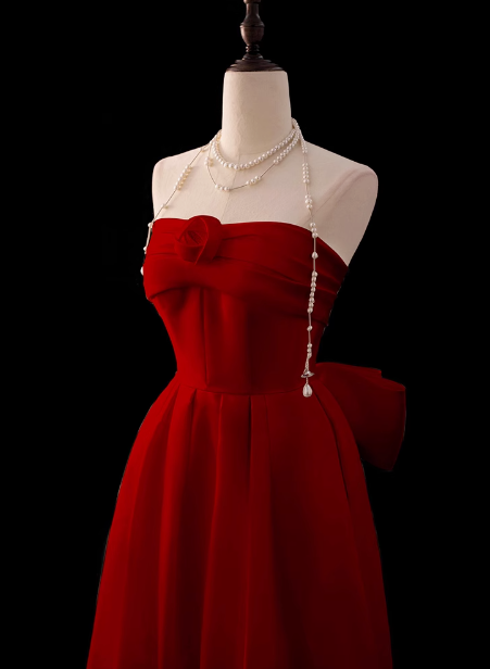 Gorgeous Ball Gown Strapless Red Prom Dresses Formal Summer Wedding Guest Dresses Wedding Guest Outfits With Scarf DP2254