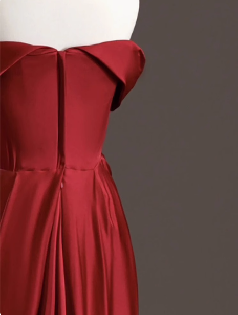Elegantes Etuikleid aus schulterfreiem rotem Satin, Ballkleider für formelle Sommerhochzeitsgäste, Outfits für Hochzeitsgäste, DP2264