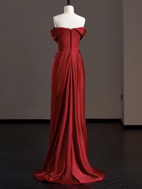 Elegantes Etuikleid aus schulterfreiem rotem Satin, Ballkleider für formelle Sommerhochzeitsgäste, Outfits für Hochzeitsgäste, DP2264