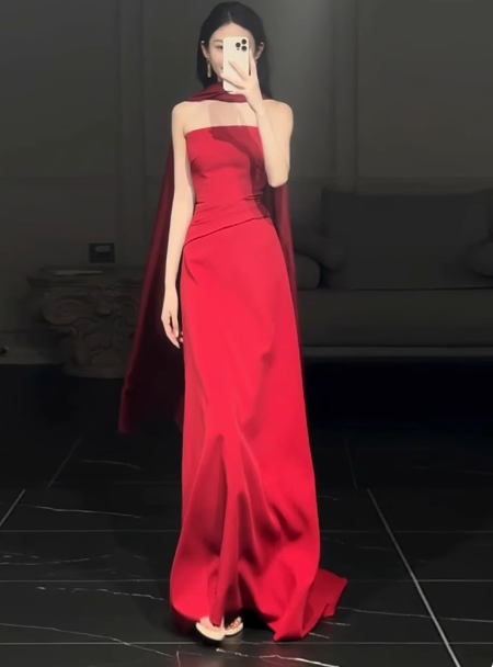 Wunderschönes Etui-Kleid aus trägerlosem rotem Satin, Ballkleid für formelle Sommerhochzeitsgäste, Outfits für Hochzeitsgäste, DP2266