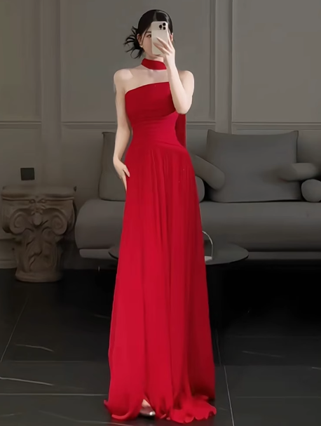 Wunderschönes Etuikleid, trägerlos, rotes Chiffon, Schlitz, Ballkleid, formelles Sommerkleid für Hochzeitsgäste, Outfits für Hochzeitsgäste, DP2269