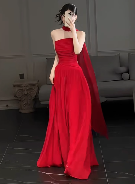 Wunderschönes Etuikleid, trägerlos, rotes Chiffon, Schlitz, Ballkleid, formelles Sommerkleid für Hochzeitsgäste, Outfits für Hochzeitsgäste, DP2269
