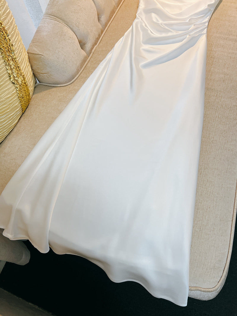 Robe de bal sexy fourreau asymétrique en satin rose, tenue d'invitée de mariage d'été formelle, DP2282