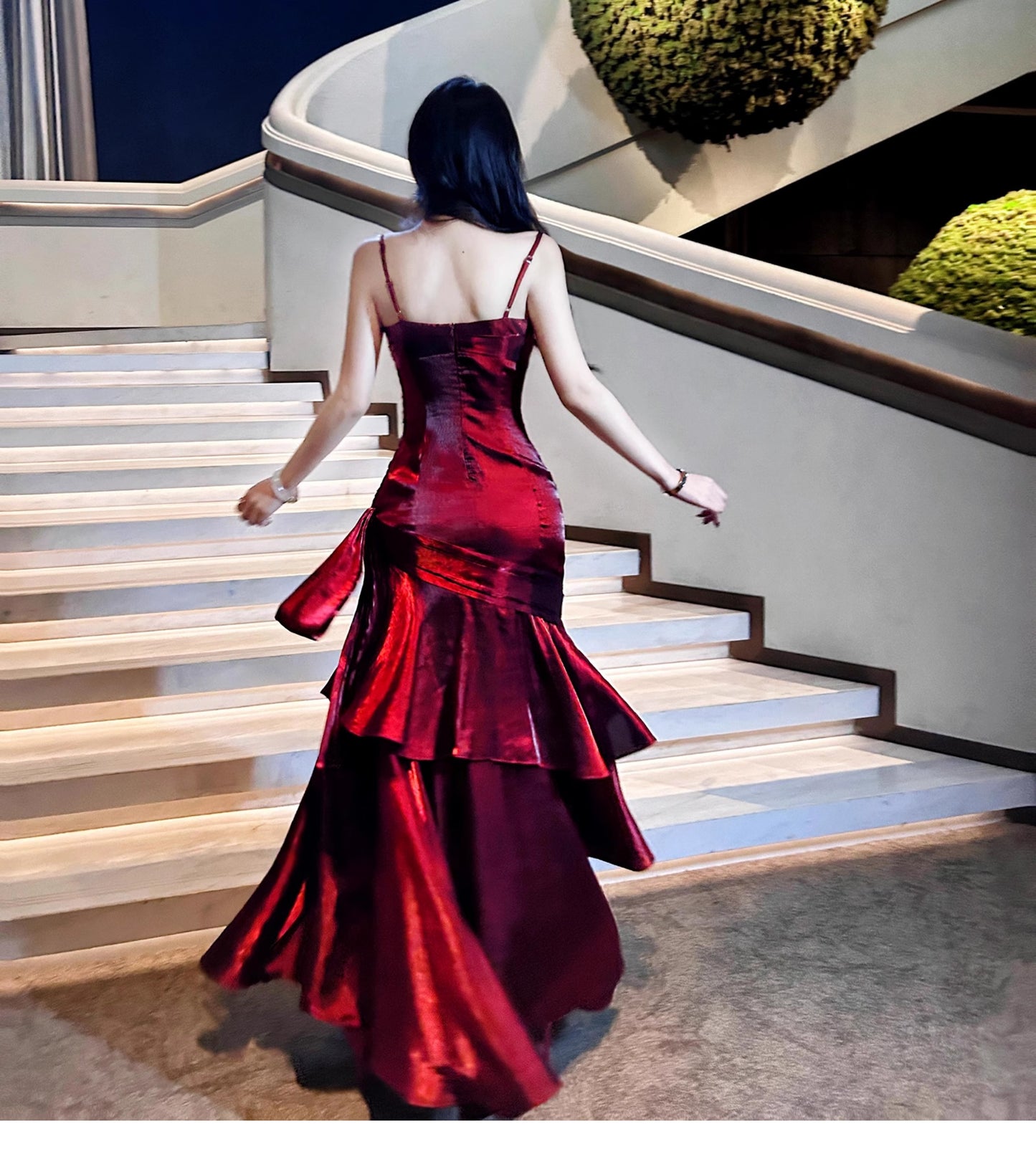 Elegant Mermaid Spaghetti Straps Sleeveless Dark Red Burgundy Long Evening Dress Prom Dresses DP231