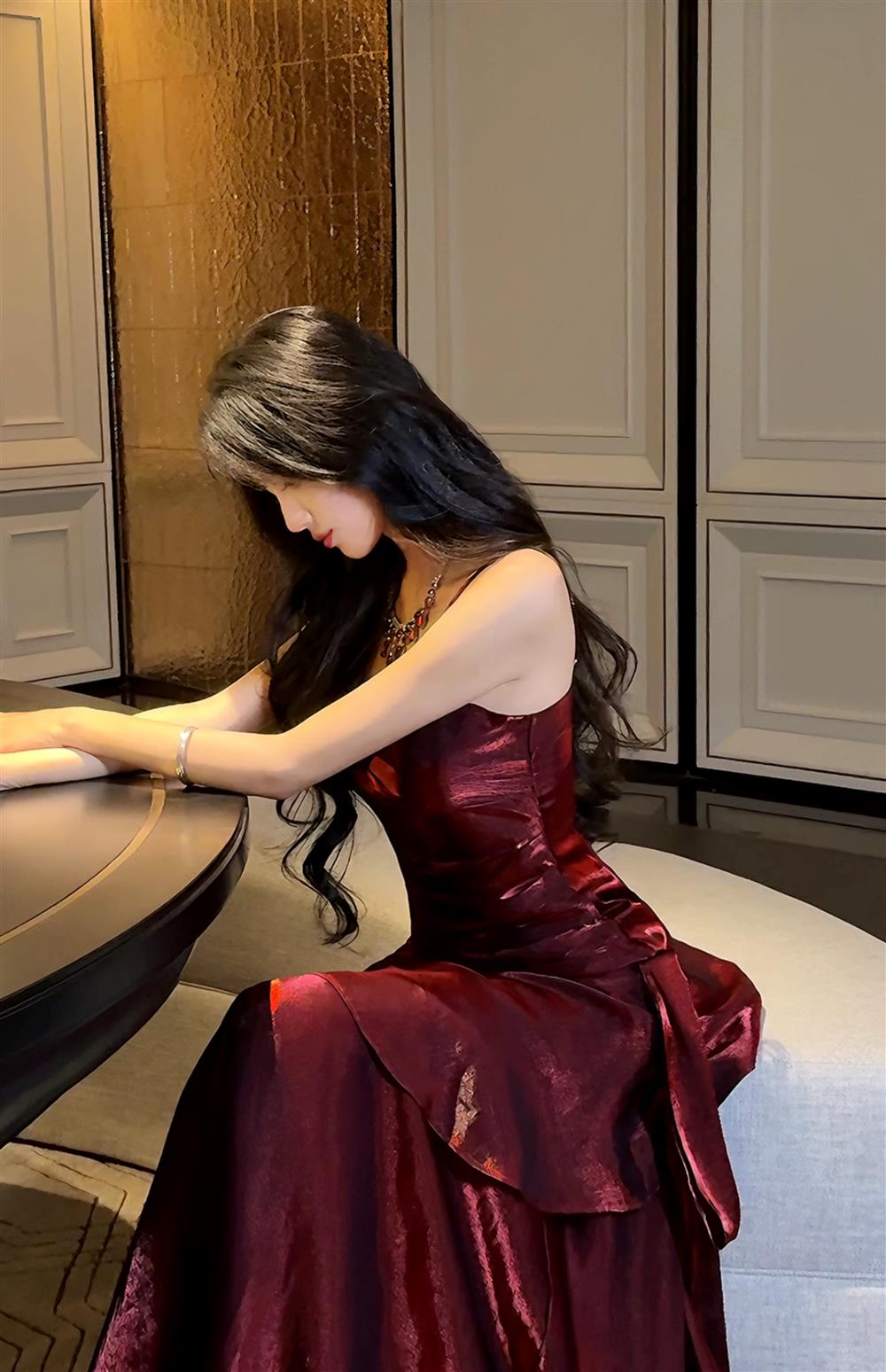 Elegant Mermaid Spaghetti Straps Sleeveless Dark Red Burgundy Long Evening Dress Prom Dresses DP231