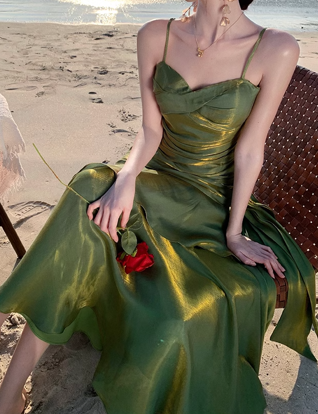 Pretty Mermaid Spaghetti Straps Sleeveless Green Prom Gown Long Evening Dress Prom Dresses DP235