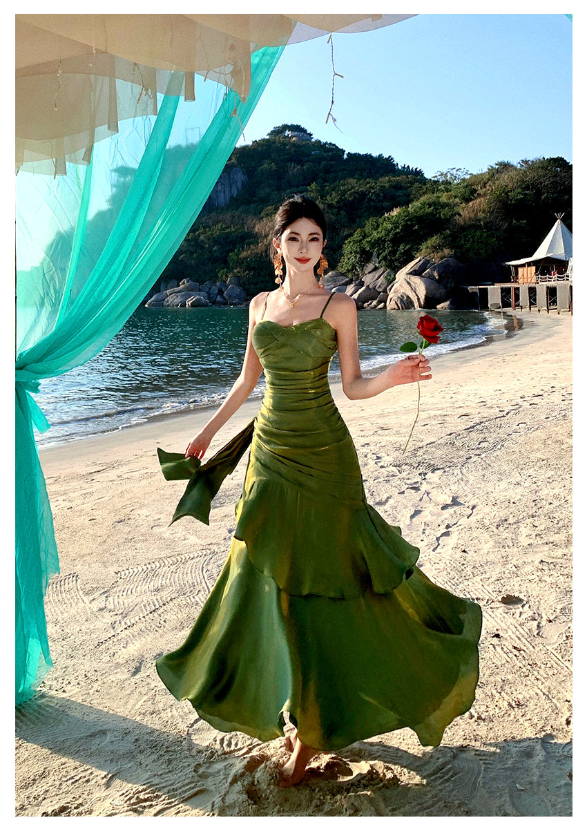 Pretty Mermaid Spaghetti Straps Sleeveless Green Prom Gown Long Evening Dress Prom Dresses DP235