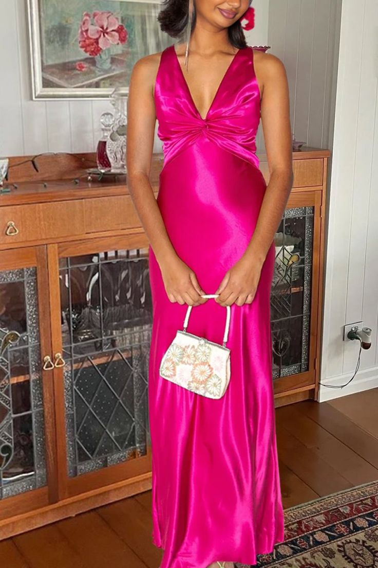 Robe de soirée longue en satin plissé, col en V, chic, dos nu, sans manches, robe de bal DP239