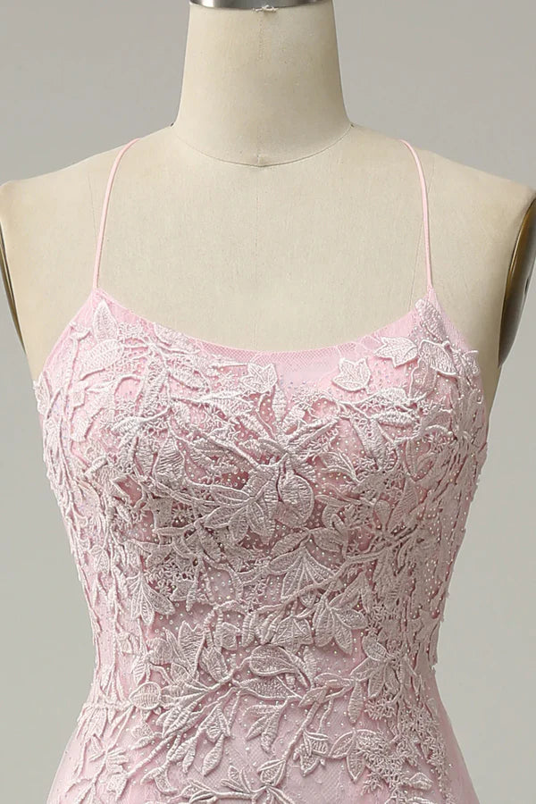 Elegant Mermaid Spaghetti Straps Long Prom Dress With Appliques Lace Evening Dresses DP257