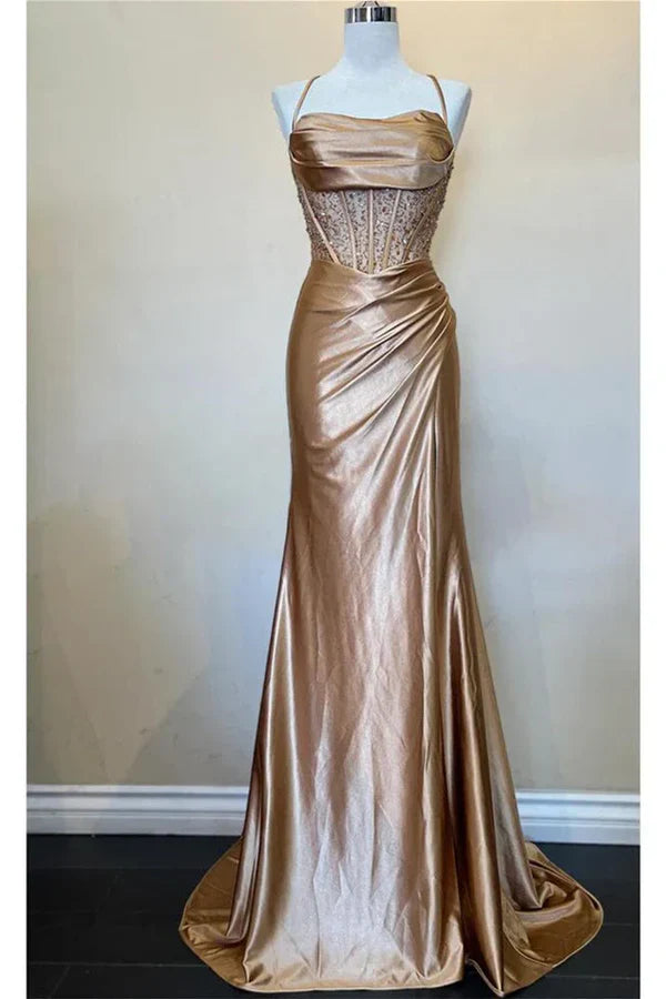 Elegant Hot Mermaid Spaghetti Straps Green Long Prom Dress with Cross Back Prom Dresses DP267