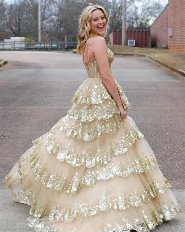 Elegant Glitter Ball Gown Tulle Layered Princess Graduation Dress Sweet Wedding Party Dress Evening Dresses DP270