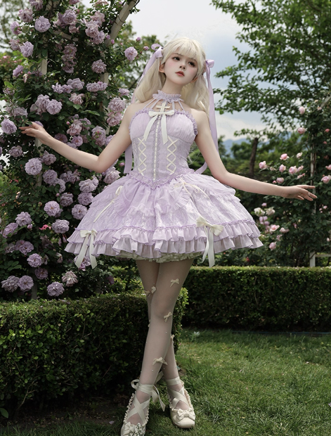 Vintage Ball Gown Halter Purple Chiffon 22th Birthday Dress Lolita Dress Cute Lolita Outfits DP2758