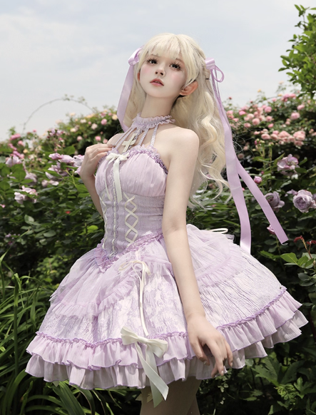 Vintage Ball Gown Halter Purple Chiffon 22th Birthday Dress Lolita Dress Cute Lolita Outfits DP2758