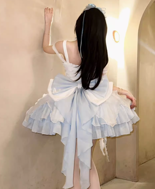 Vintage White Ball Gown Spaghetti Strap Chiffon Applique 22nd Birthday Dress Lolita Dress Cute Lolita Outfits DP2811