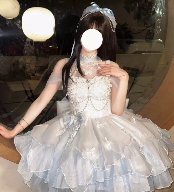 Vintage White Ball Gown Spaghetti Strap Chiffon Applique 22nd Birthday Dress Lolita Dress Cute Lolita Outfits DP2811