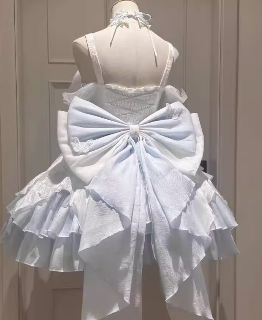 Vintage White Ball Gown Spaghetti Strap Chiffon Applique 22nd Birthday Dress Lolita Dress Cute Lolita Outfits DP2811