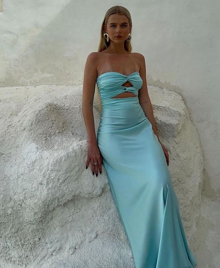 Sexy Strapless Aqua Blue Sheath Long Prom Dresses Formal Dress DP282