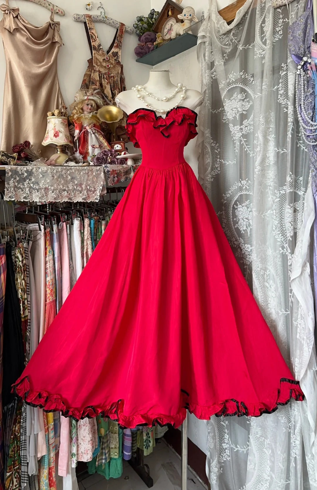 Vintage Red Strapless A-line Formal Dress Cute Birthday Dress DP2821