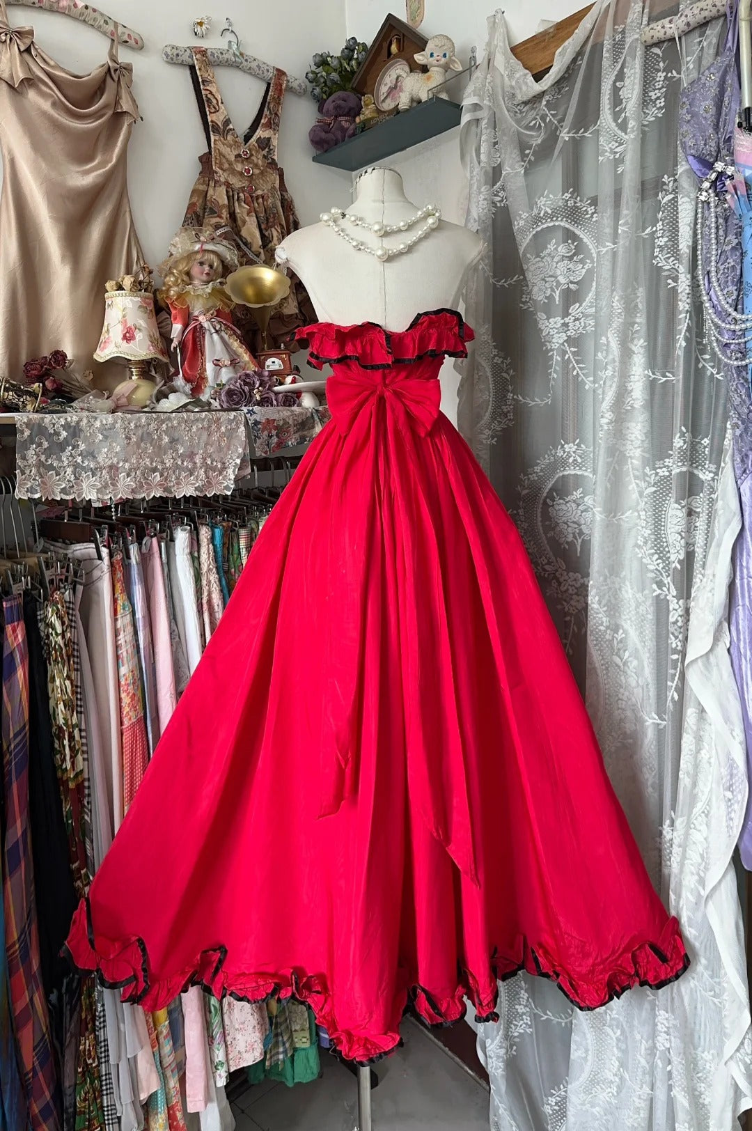 Vintage Red Strapless A-line Formal Dress Cute Birthday Dress DP2821