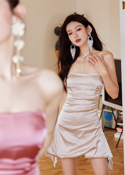 Stunning Peach Strapless Bodycon Short Homecoming Dress Fashion Party Dress Satin Birthday Dress DP2826